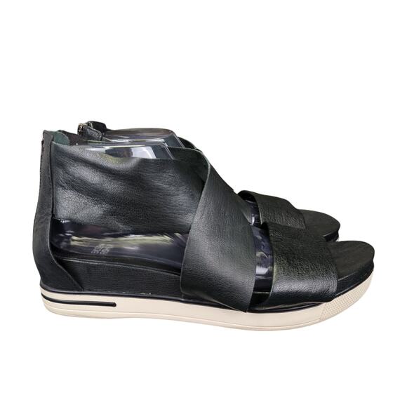 Eileen Fisher Sport Tumbled Leather Sneaker Sandal‎ Black Wedge Women's Size 11 - Picture 1 of 7